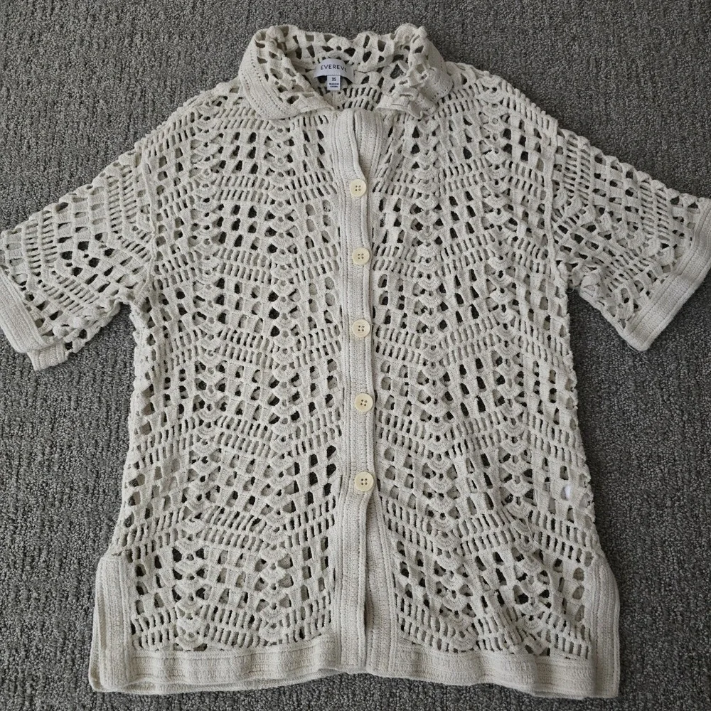 Evereve Crochet Knit Cardigan XS‎ Cream Open Knit Boho Cottagecore Button Up